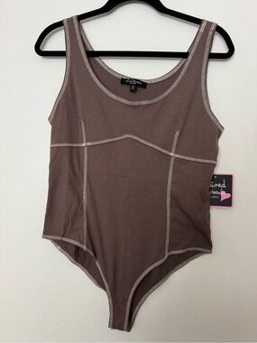 Seamed Ribbed Brown Bodysuit Tank - Unbranded